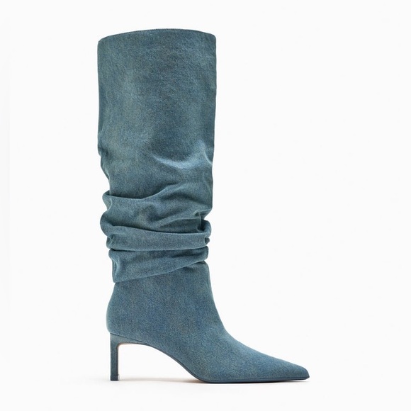 Zara Shoes - NWT. Zara Blue Slouchy Denim Boots. Size 8.